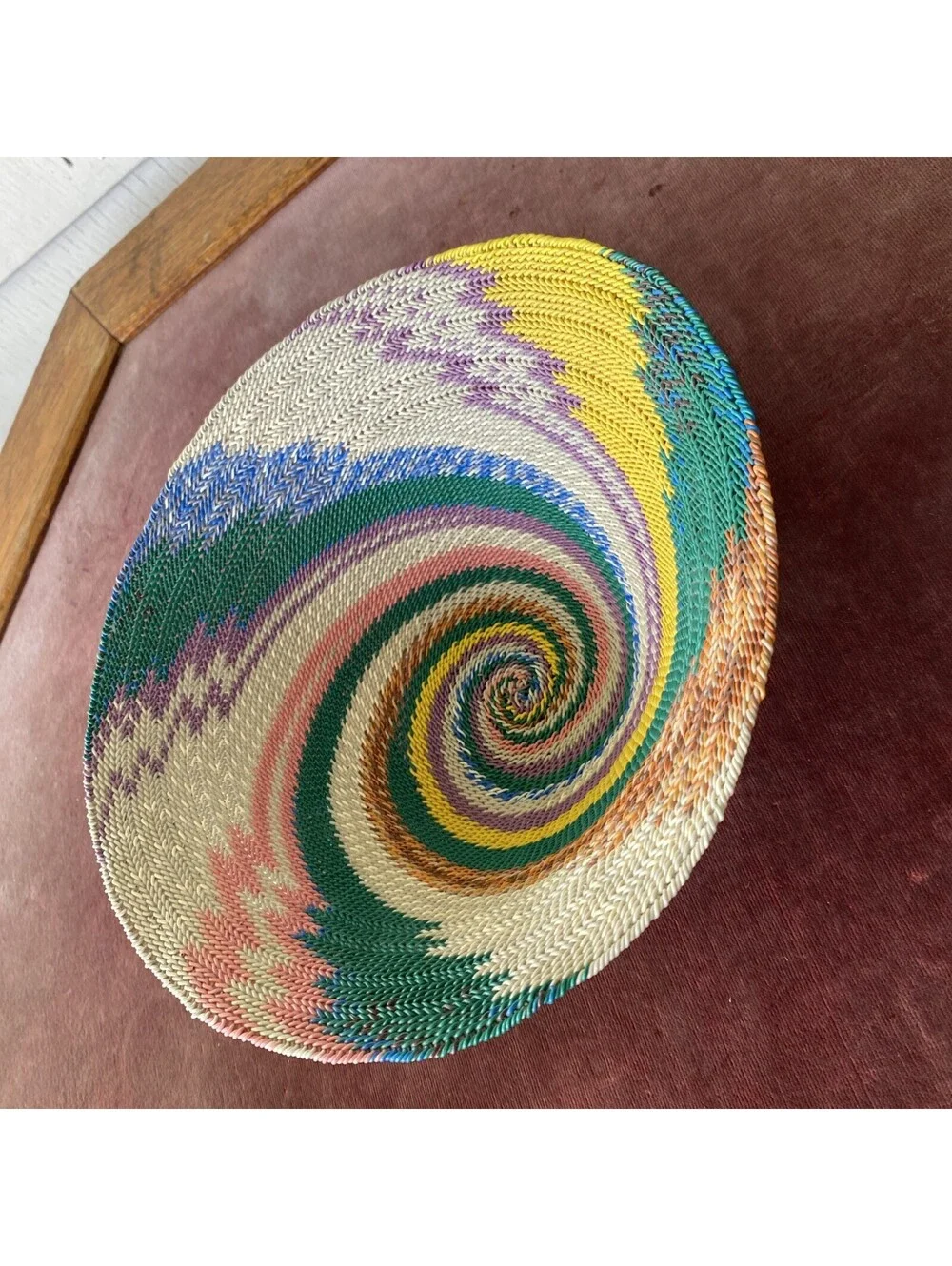 Telephone Wire Basket Bowl 10” Handmade African Zulu Art Pink Purple Green Yello